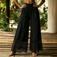 thumbnail image 4 of Mifsaly Wide Leg Palazzo Pants for Women High Waist Drawstring Casual Lounge Trousers Floral Lace Hem Flowy Beach Vacation Boho Bottoms Black,M, 4 of 5