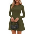 thumbnail image 3 of PRETTYGARDEN Long Sleeve Mini Dress for Women Fall Crewneck Knit Pleated Babydoll A Line Soft Casual Short Party Dresses, 3 of 8
