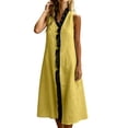 thumbnail image 3 of VBVC Women's Cotton Linen Sleeveless Midi Dress, Ladies' Contrast Ruffle Trim V-Neck Shift Dress, Summer Casual Vacation Dress For Women,Yellow,S-2XL, 3 of 9