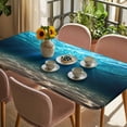 thumbnail image 3 of Light Blue Ocean Waves Table Cloths for 5 Foot Rectangle Tables, Summer Beach Coastal Abstract Patio Waterproof Elastic Fitted Tablecloths, Washable Rectangular Table Cover for Camping, 3 of 8