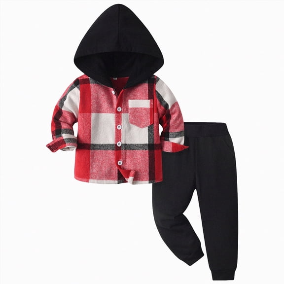 Kaprioy Boys Winter Clothes Toddler Baby Boy Clothes Plaid Long Sleeve Patchwork Hoodie Top Pants 2pcs Fall Winter Outfits Set Boys Clothes Boys Outfits