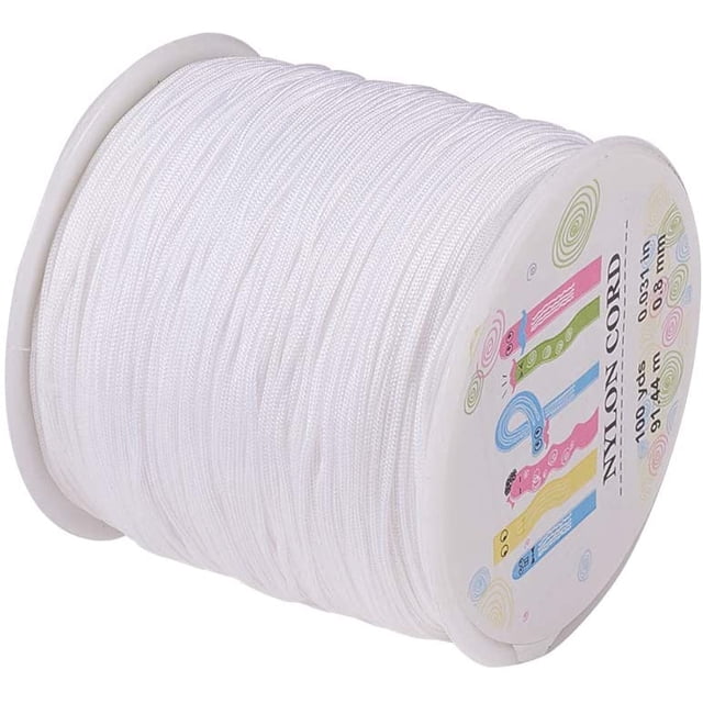 IGUOHAO 100 Yards 0.8mm Nylon Beading String, Chinese Knotting Cord Nylon Kumihimo Macrame Thread Braided Lift Shade Cord for Blind Shade Mini Blind Cord Replacement String for Windows (White)