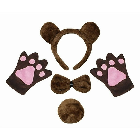 Petitebelle Bear Headband Bowtie Tail Glove 4pc Costume (Brown, 1-4 Years)