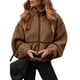 thumbnail image 3 of Abrigo de Mujer Informal con Solapa, Cremallera , Forro , Larga, Corte Oversize, Cálido, Ideal para el Invierno, con Bolsillos Marrón XL, 3 of 7