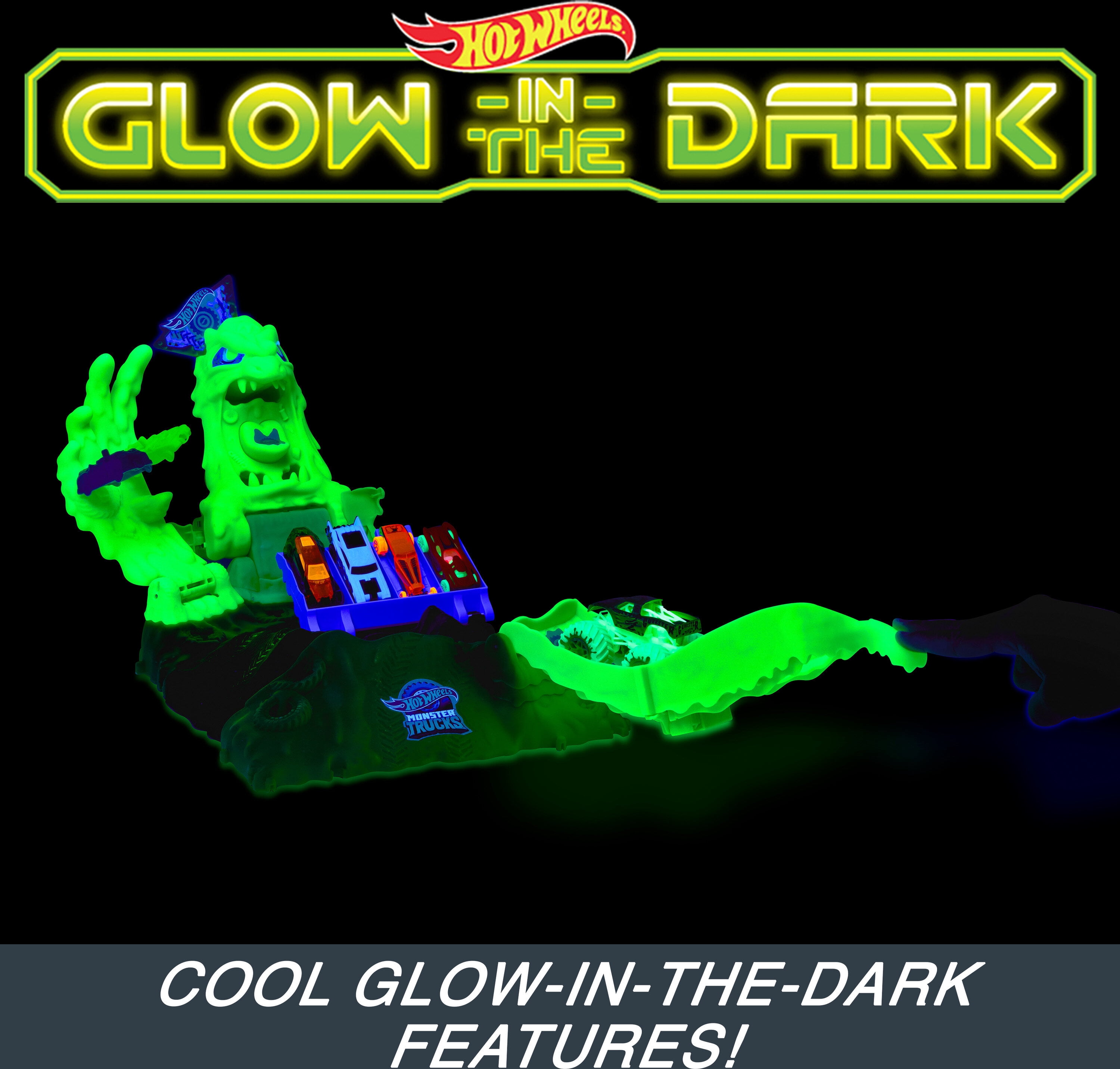 Hot Wheels Monster Trucks Arena Smashers Glow-in-the-Dark Gunkster Set & 1 Glow-in-the-Dark Toy Truck