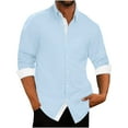 thumbnail image 2 of WREESH Men's Shirts Casual Fashion Patchwork Turn-Down Collar Button Long Sleeve Shirt Shirt Blue, 2 of 7