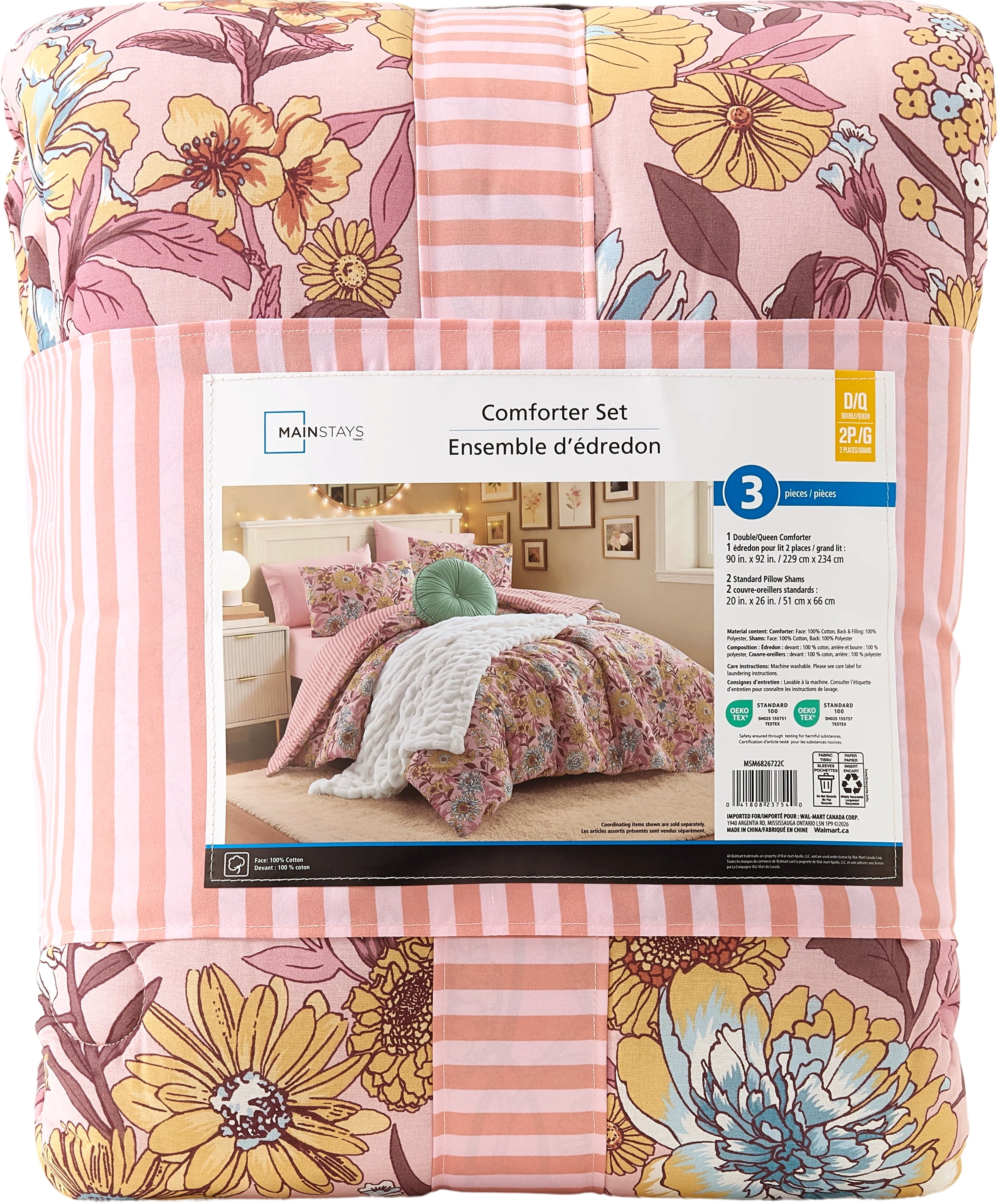 Mainstays Ensemble de draps à pois doubles Double, 4 pièces, Blanc