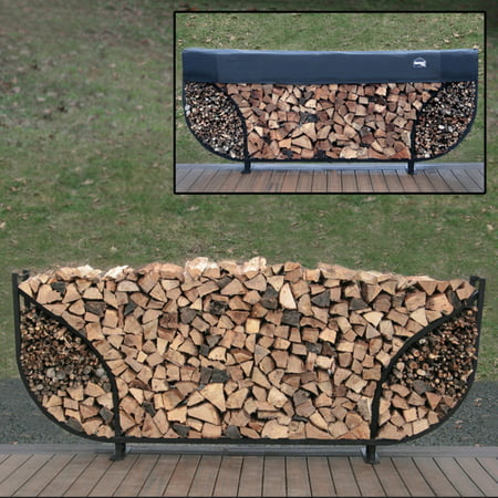 8' Double Leaf Firewood Log Rack with Kindling Kit and 1'