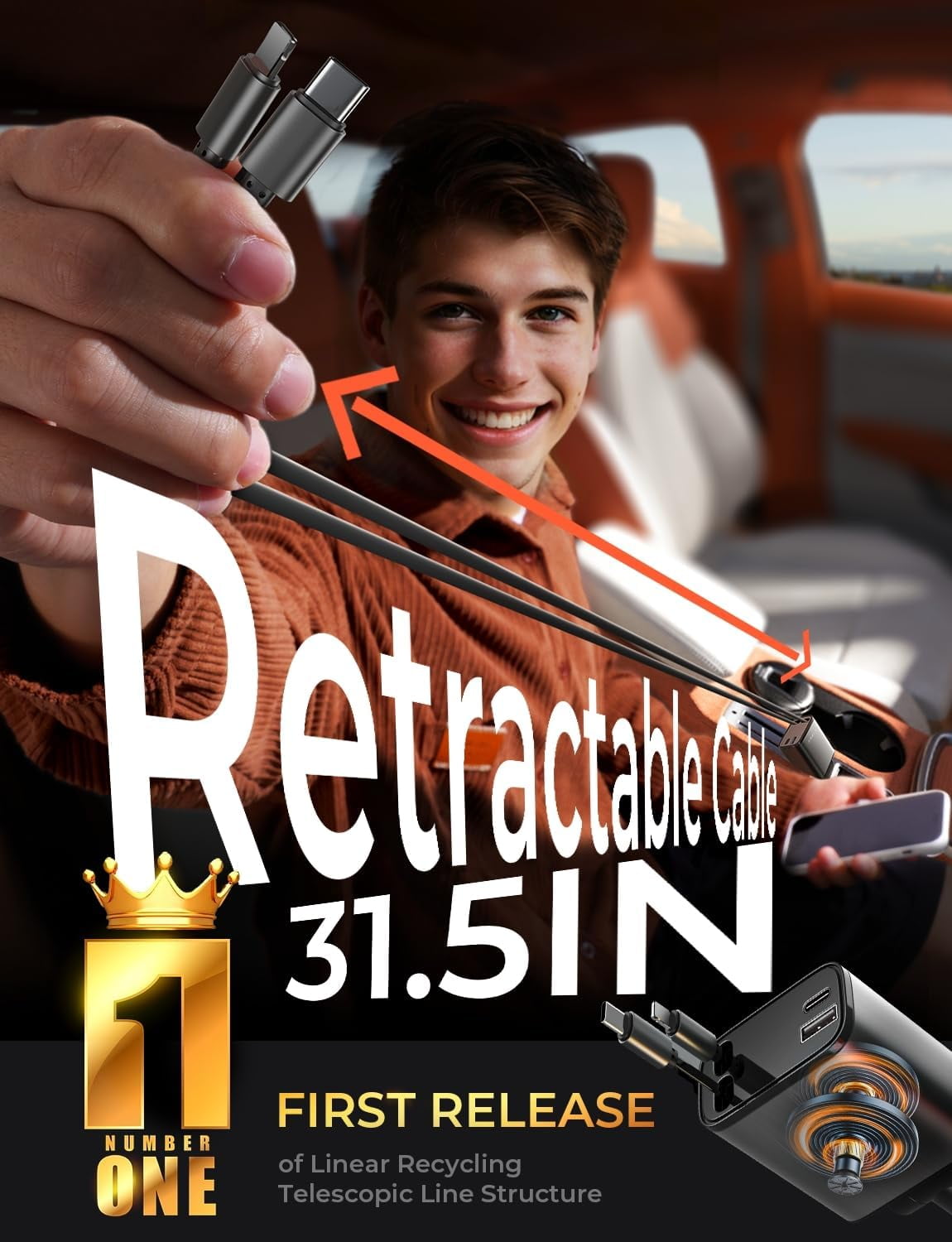 LISEN Retractable Car Charger, 69W Cars Adapter USB C Fast Charger, Car Accessories for Women Men, Christmas for Gifts for Dad Mom, Gifts for Men Women, for iPhone 17 Pro Max Air 16 15 14 13 Plus