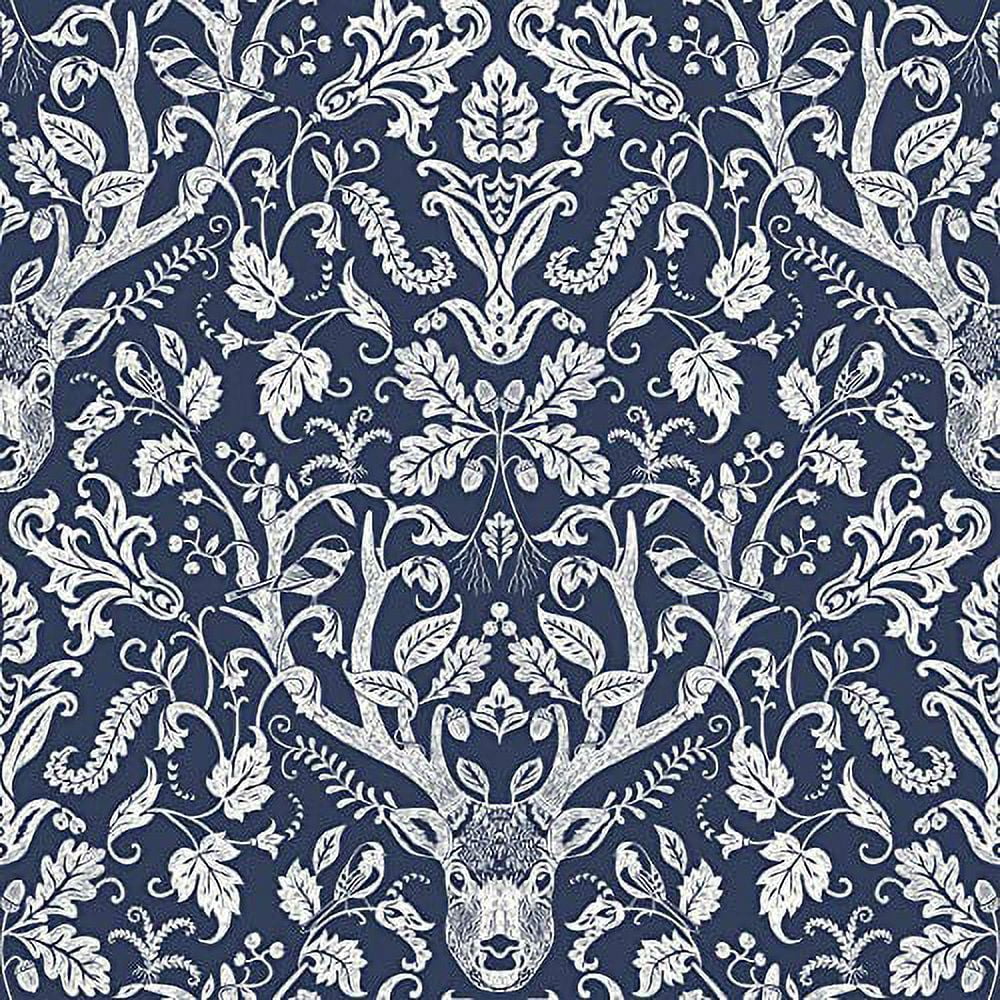 NuWallpaper Navy Escape to the Forest Vinyl Peel And Stick Wallpaper, 216-in by 20.5-in, 30.75 sq. ft.