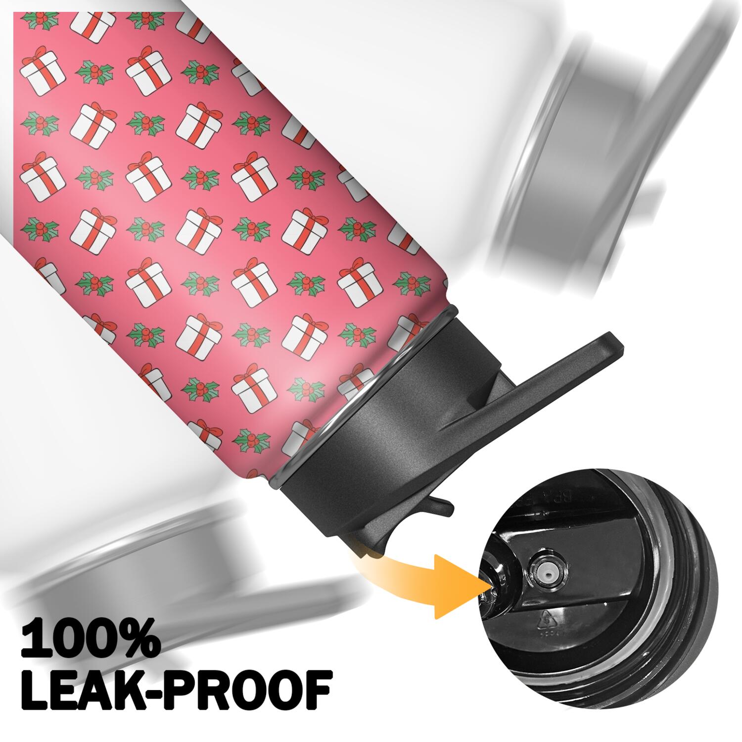 Christmas 18 oz Insulated Stainless Steel Water Bottle with Straw & Cleaning Brush , Leakproof, BPA-Free, 304 Stainless Steel, Wide Mouth, Travel Mug for Car, Gym, Office
