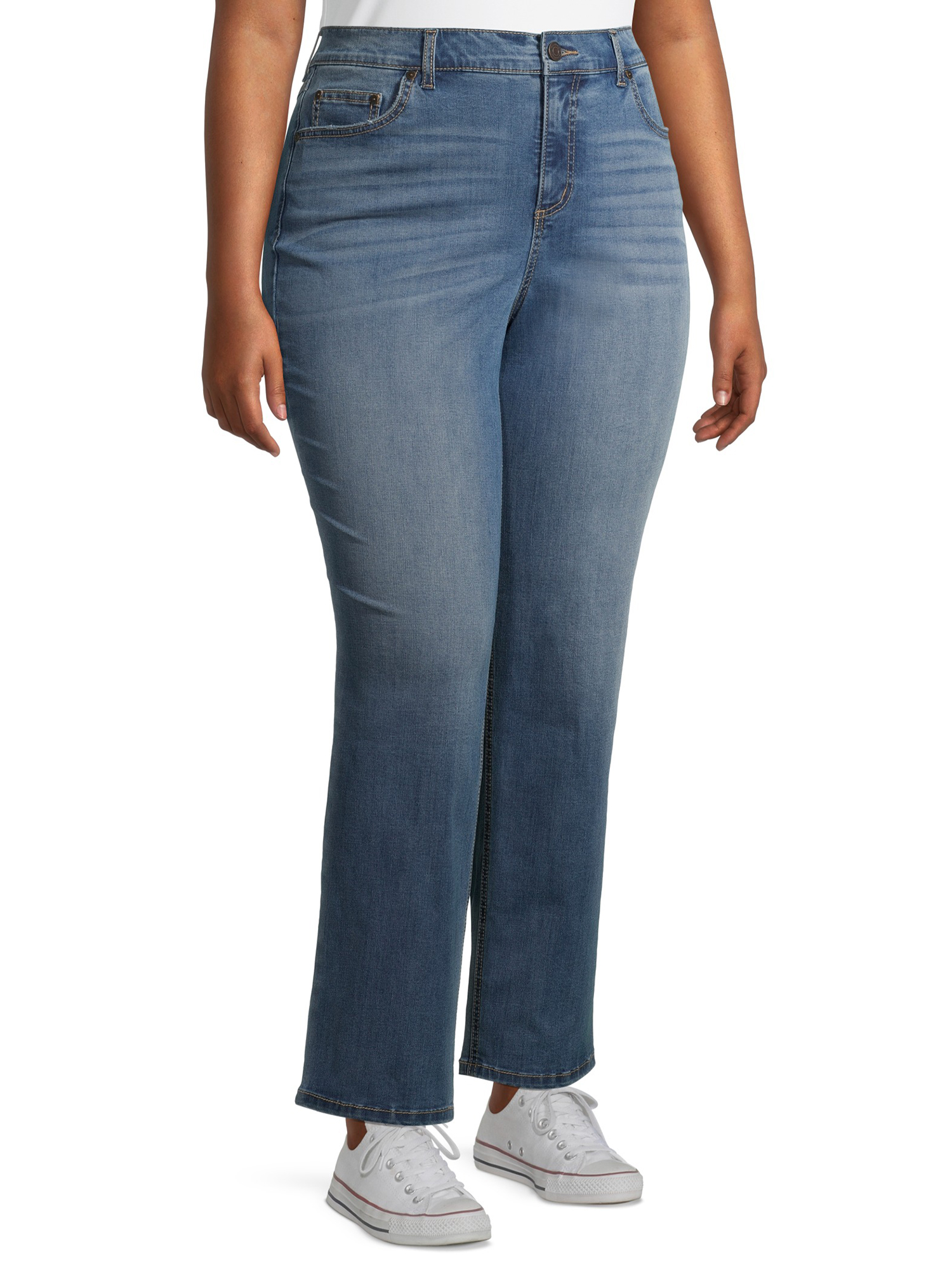 Terra & Sky Women's Plus Size Straight Mid-Rise Jeans, 30.25” inseam ...