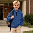 thumbnail image 3 of Boys Half Zip Hoodies Fashion Casual Long Sleeve Loose Fit Kids Pullover Sweatshirt Navy 12 Years, 3 of 8