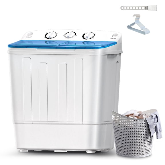 Dimedeal Portable Twin Tub Mini Washing Machine, Washer & Spinner with Drying Rack & Hangers, Mini Compact Laundry Machine with Spinner, Mini Washer for Dorms, Apartment