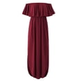 thumbnail image 3 of Vestido largo con hombros descubiertos y bolsillo con volantes y cintura alta con abertura lateral y corte holgado para mujer, color rojo vino XL, 3 of 6