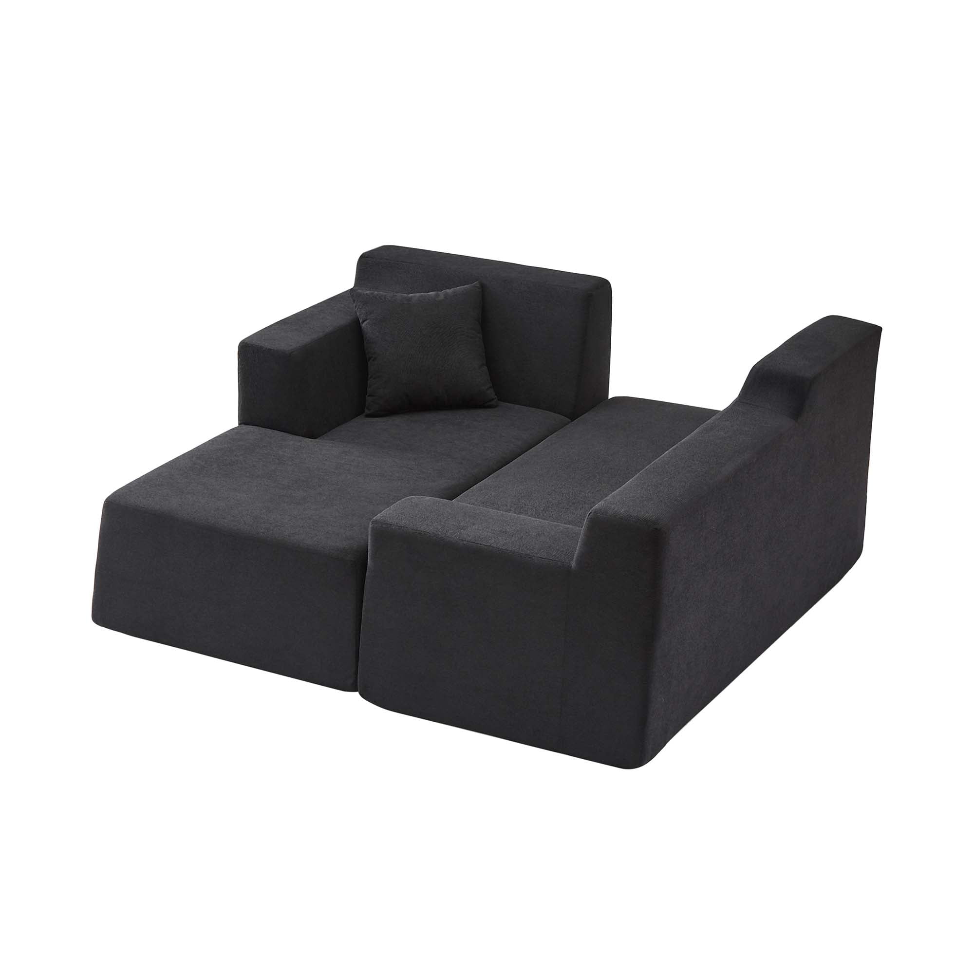 Miniyam 96" Boxed Sectional Sofa, Expands to Full Size, L-Shape Design with Soft Wide Stripe Corduroy and Deep Seat Comfort (Black, Left Facing)