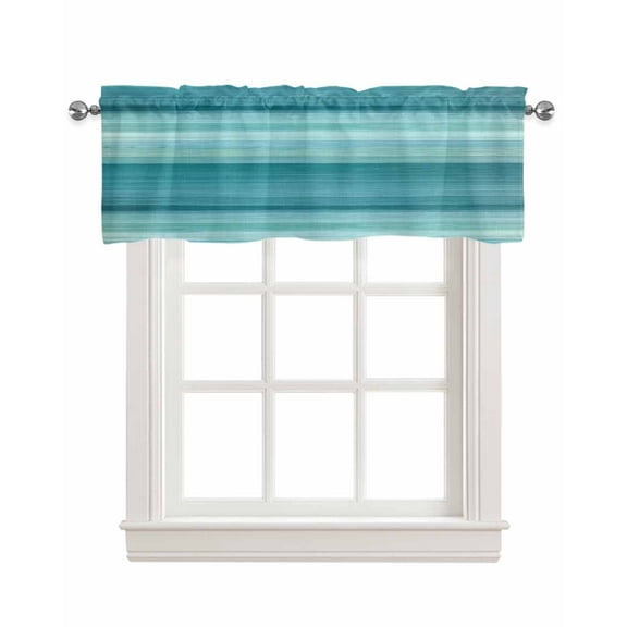 Teal Turquoise Aqua Ombre Kitchen Valances for Windows Farmhouse Linen Window Valance Curtain for Living Room Window Treatment Contemporary Abstract Lines Valance Rod Pocket Topper, 42 x 18 Inch