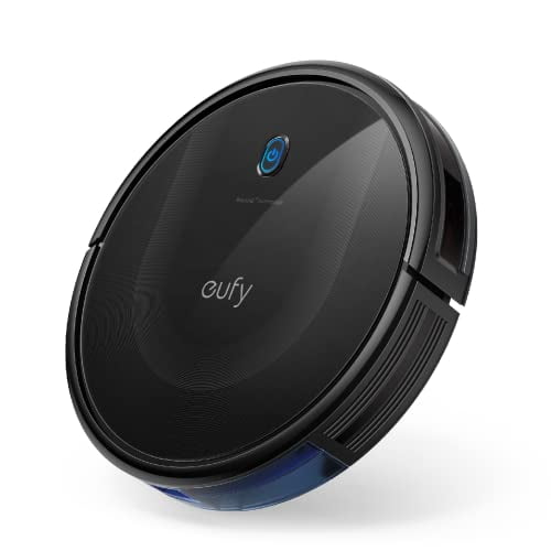 Robot aspirador eufy 11S MAX: ultrafino, potente succión, silencioso, autocargable. Limpia desde suelos duros hasta alfombras de pelo medio. Color negro.