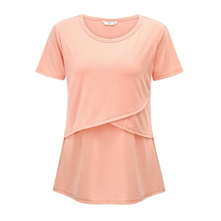 

MoMarDer Pregnant Womens Solid Color Short Sleeve Maternity Breastfeeding Blouse T Shirt Tops