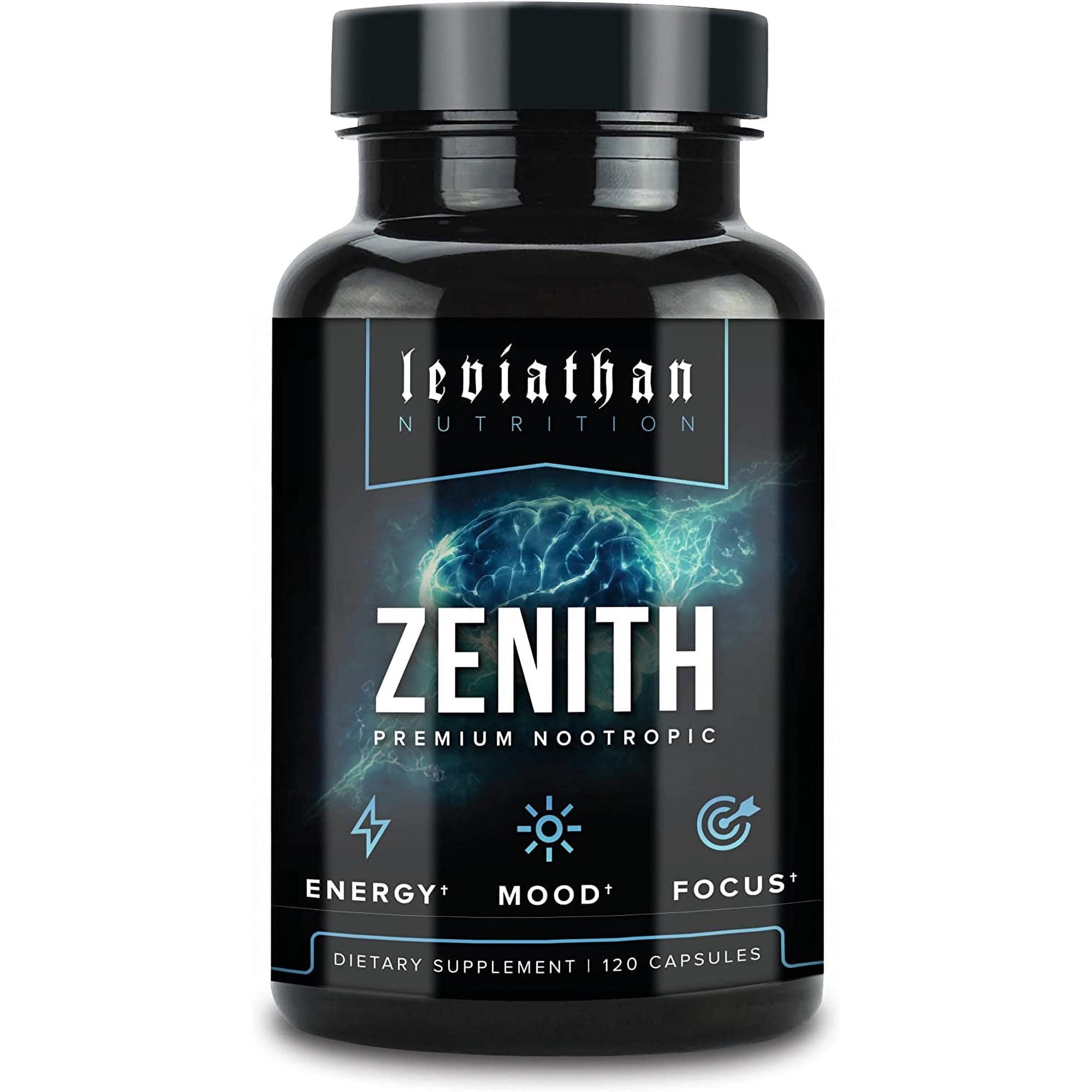 Leviathan Zenith Premium Nootropic Brain Supplement for Concentration, Brain Support for Energy, Memory and Focus - Lions Mane Mushroom, Ashwagandha - 120 Capsules