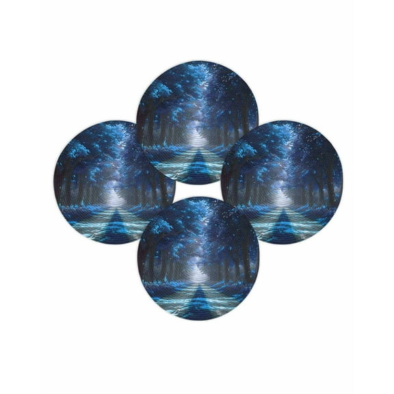 Round Placemats Set of 4 Blue Forest Place Mats Washable Woven Placemat Nature Tree Woods Circle Braided Table Mat for Kitchen Dining Table Party Home Decor 15 Inch