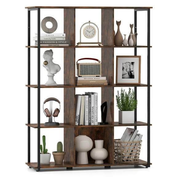 12-Cube Bookcase 57" Tall Freestanding Bookshelf Industrial Shelf Display Rack