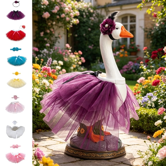Goose Clothing Outfit with Chiffon Skirt, Polyester Fabric for Lawn Goose, Outdoor Porch Patio Garden Decoration, Themed Dress for Seasonal Display, Topliu