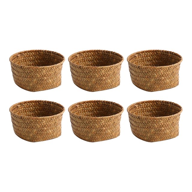 Cesta de almacenamiento tejida, contenedor de joyas, bandeja para servir, cesta para llaves, pañuelos portátiles 6 piezas S