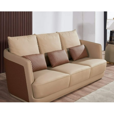 Premium Italian Leather Sand Tan Brown Sofa GLAMOUR EUROPEAN FURNITURE Modern