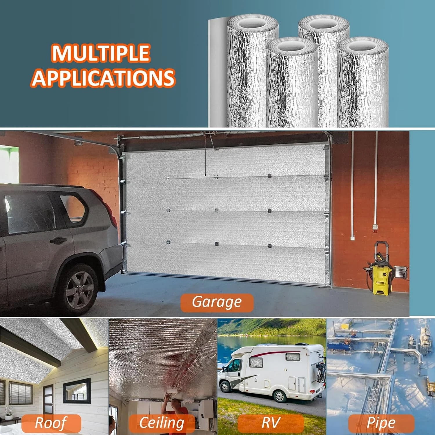 Garage Door Insulation Kit Fits 18' x 8' 4 Rolls Garage Door Insulation 24'x18'