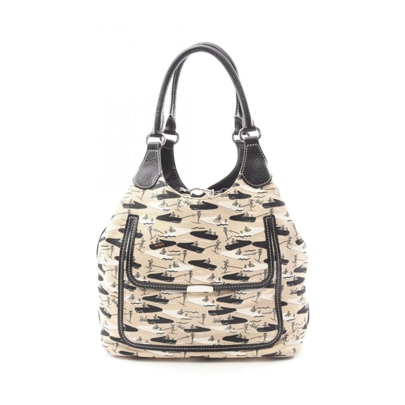 Pre-Owned Tod's Handbag Canvas Leather Women's Beige Black (Good)
