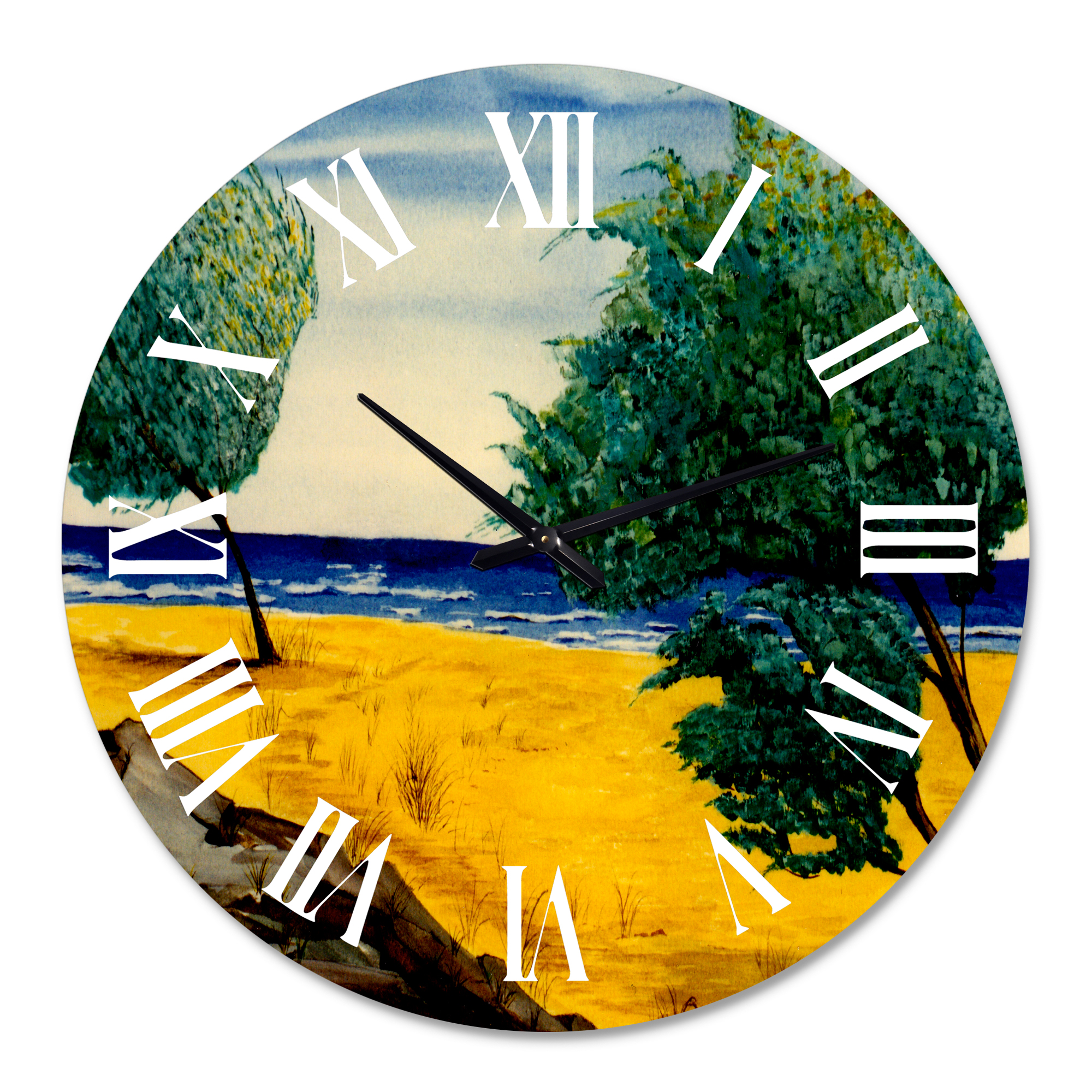 Designart 'Orange Beach By The Coastline' Nautical & Coastal Wall Clock