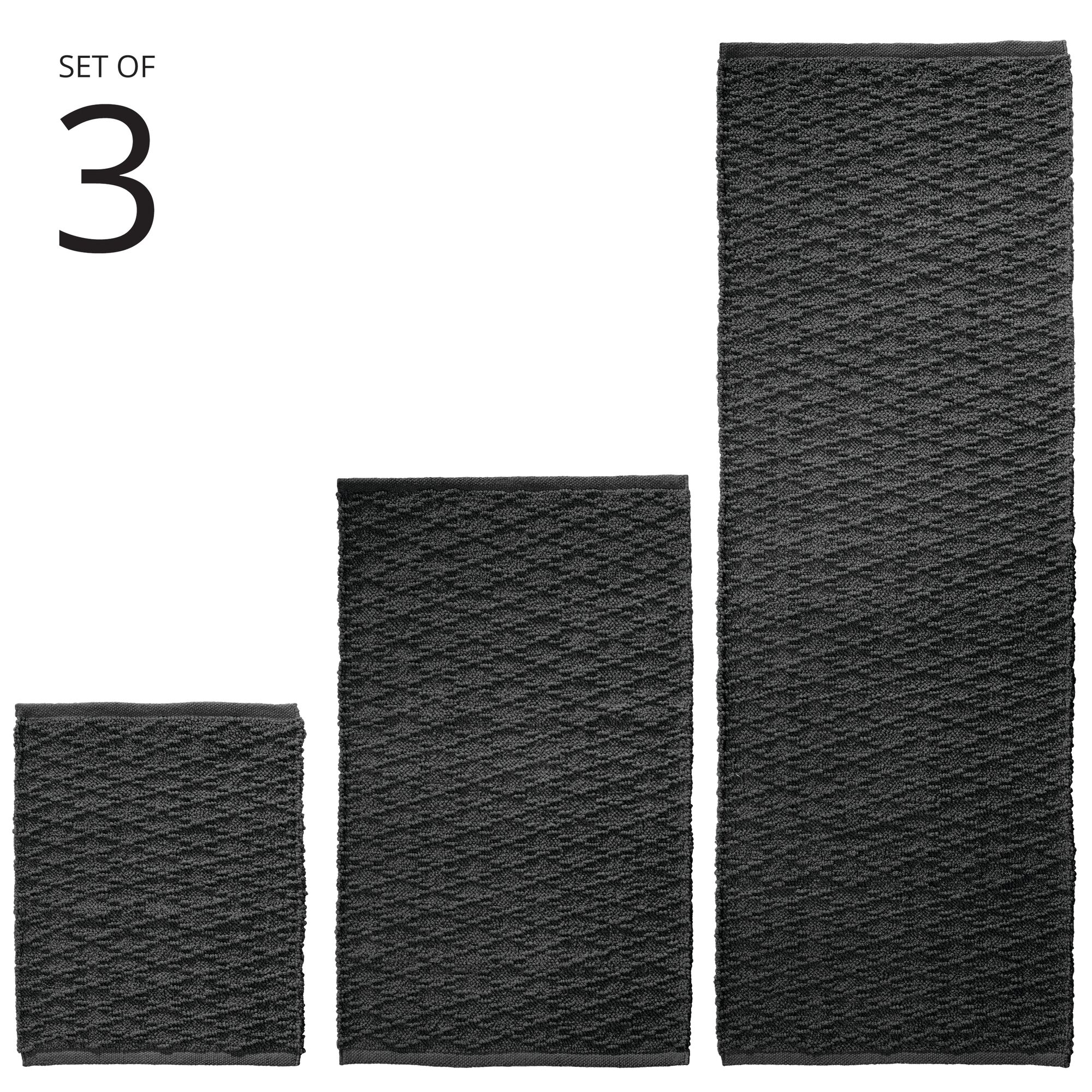 mDesign Cotton Bathroom Spa Mat Rugs/Runner, Diamond Design, Set of 3 - Black