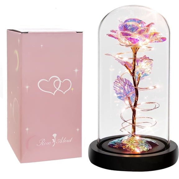 RYLZX Color Shifting LED Artificial Rose in Clear Glass Dome, Table Decor Ornament for Birthday, Valentine’s Day, Anniversary & Christmas, Practical Present for Mom, Grandma, Wife and Female Friends