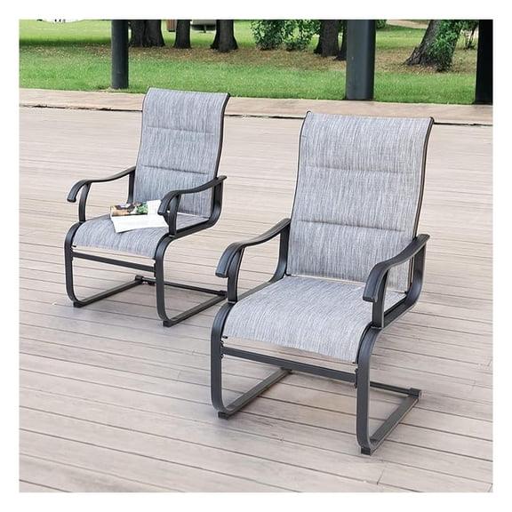 Set of 2 Patio Dining Chairs All Weather Outdoor Padded Textilene Chairs with High Back and Spring Design Breathable Outdoor Dining Chairs for Deck Lawn Backyard Grey