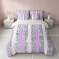 thumbnail image 3 of Homewish Silver Sequins Print Twin Bedding for Girls, Purple Stripe Bedding Comforter Set, Gray Reversible, 7pcs, 3 of 7