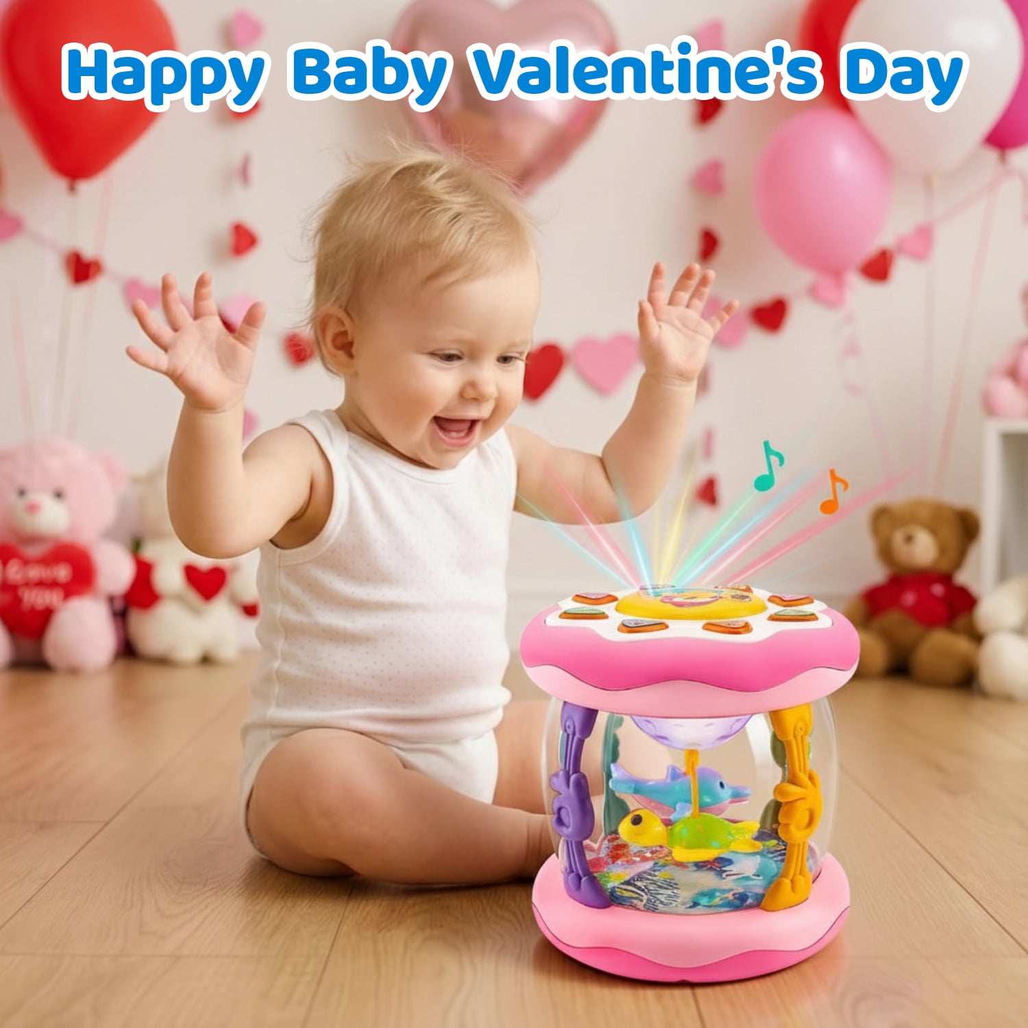 LieGorJi Babies Ocean Rotating Musical Toys, Infant Crawling Tummy Time Toys, Learning Musical Toy, Birthday Gifts for 1-3 3-5 5-8 Year Old (pink)