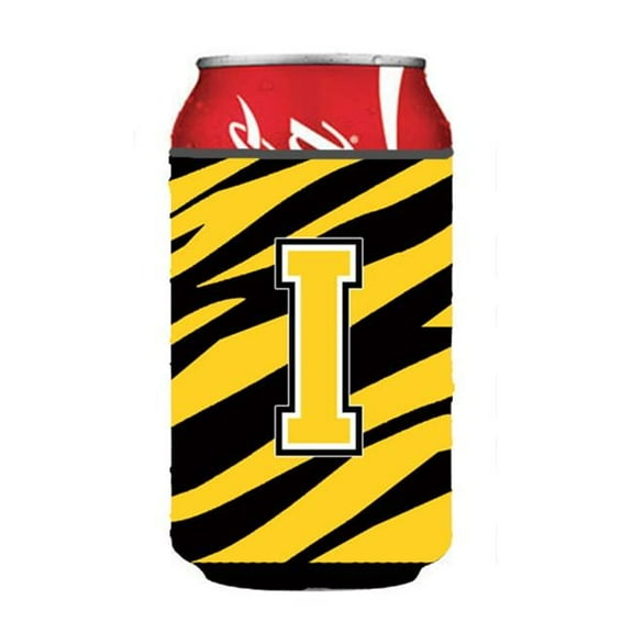 Letter I Initial Monogram - Tiger Stripe - Black Gold Can Or Bottle  Hugger
