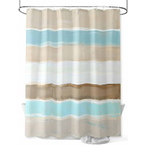 Abstract Gradient Stripe Shower Curtain, Brown Teal Watercolor Waterproof Shower Curtain Set with 12 Hooks Lightweight Washable Fabric Shower Curtains for Bathroom 72x72 Inches