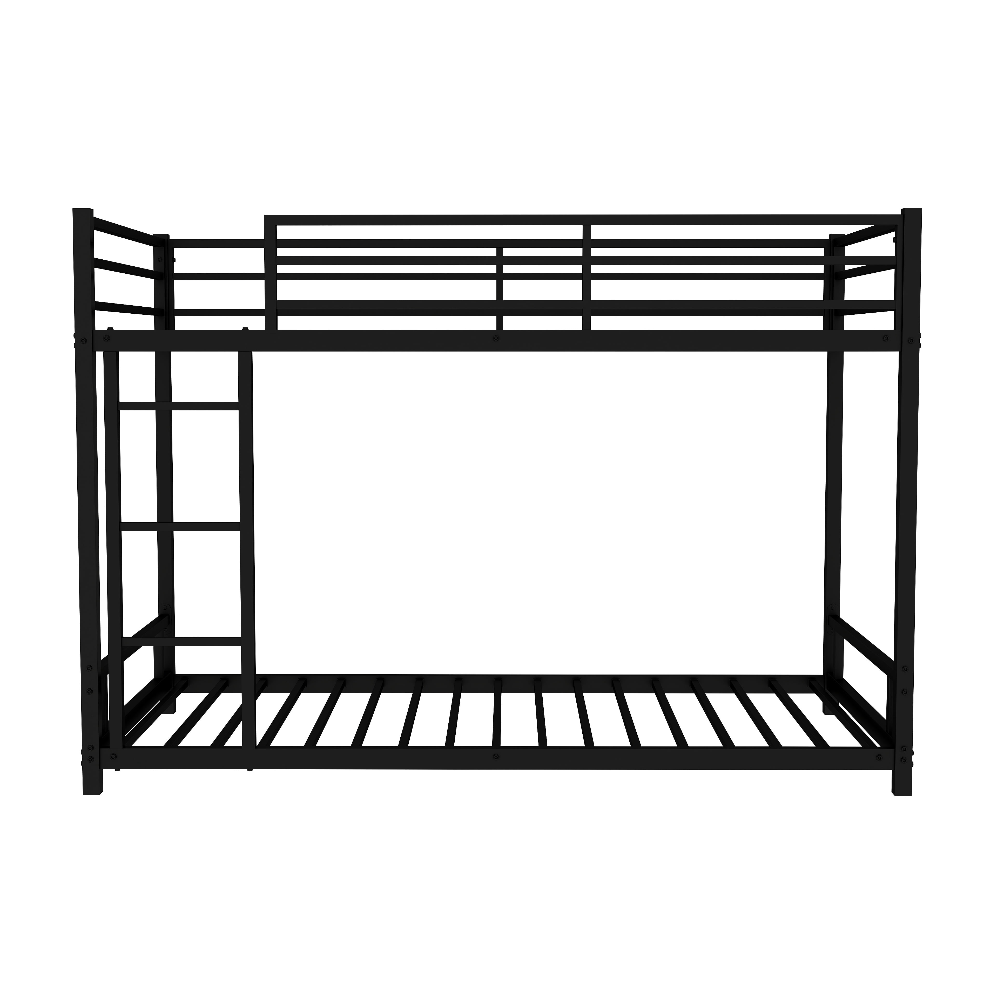 Alvantor Twin over Twin Bunk Beds for Kids Teens, Heavy Duty Low Bunkbeds with Ladder and Safety Guardrails Black