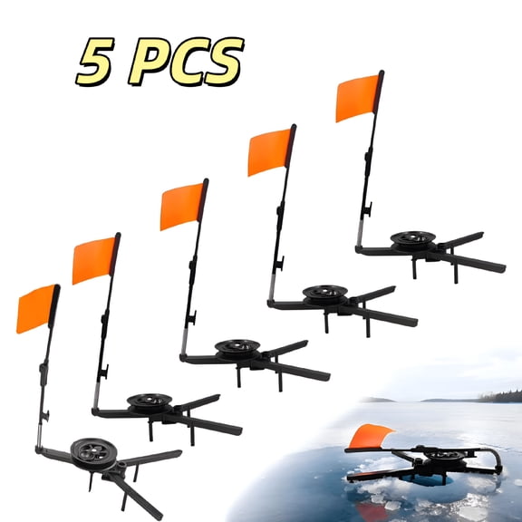 BESTSKY Ice Fishing Tip-Up,Portable Foldable Ice Fishing Tip-Up Flag with Orange Pole Flags,Angler Tackle Accessory,Winter Outdoor Ice Fishing Equipment Gears,Black/5Pcs