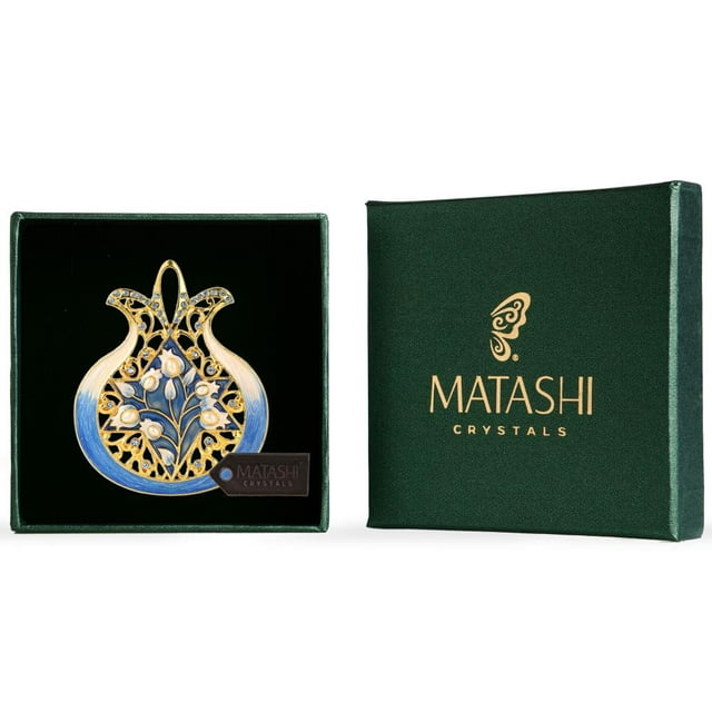 Matashi Religious Symbols Hanging Wall Ornament (Pewter) Gold-Plated Hand-Painted Ornament Good Luck Home Decor Wall Mounted Art Hanging Pendant Spiritual Gift for Holiday Festival (Blue Pomegranate)