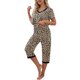 thumbnail image 3 of Gibobby Pijama algodón mujer Traje de dos piezas para mujer, conjunto de pijama a rayas, camisetas de manga corta y pantalones, ropa de dormir para correr(Caqui,CH), 3 of 5