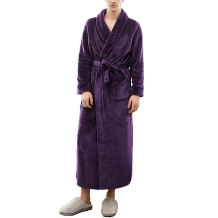 

HoWD Women Men Winter Soft Solid Color Thick Warm Long Bath Robe Home Gown Sleepwear
