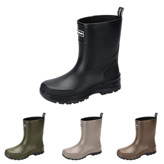 Mens Waterproof Mid Calf Fishing & Tide Pool Rain Wellies Slip Resistant Thick Rugged Sole Rubber Booties, Durable Footwear for Beach Wading, Farming, Outdoor Rainy Activities Gray F