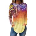 thumbnail image 2 of Womens Tops Fall 2023 Round Neck Gradient Flower Printed Blouses Fashion Long Sleeve T-Shirts Tops, 2 of 3