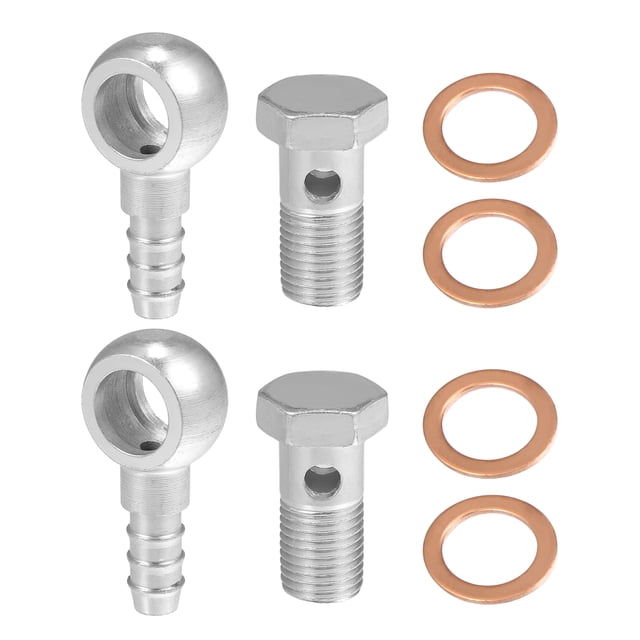 14 mm ID 10 mm OD M14x1.5 Banjo Bolt Manguera Barb Accesorios Universal Banjo Fitting Línea de combustible con arandela de tornillo para motocicleta tono plateado - Paquete de 8