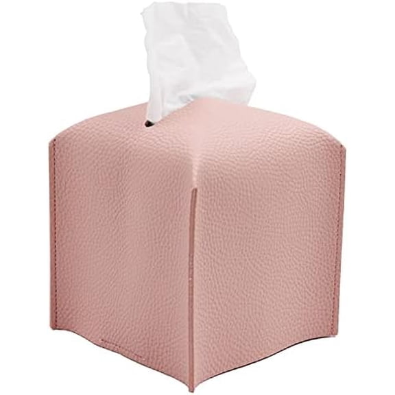 Tissue Box Cover Holder, Square Modern Decoration PU Leather Facial Tissues Case Roll Paper Dispenser for Bathroom Vanity Countertop, Night Stands, Office Desk Car 5X5X5'' | Pink