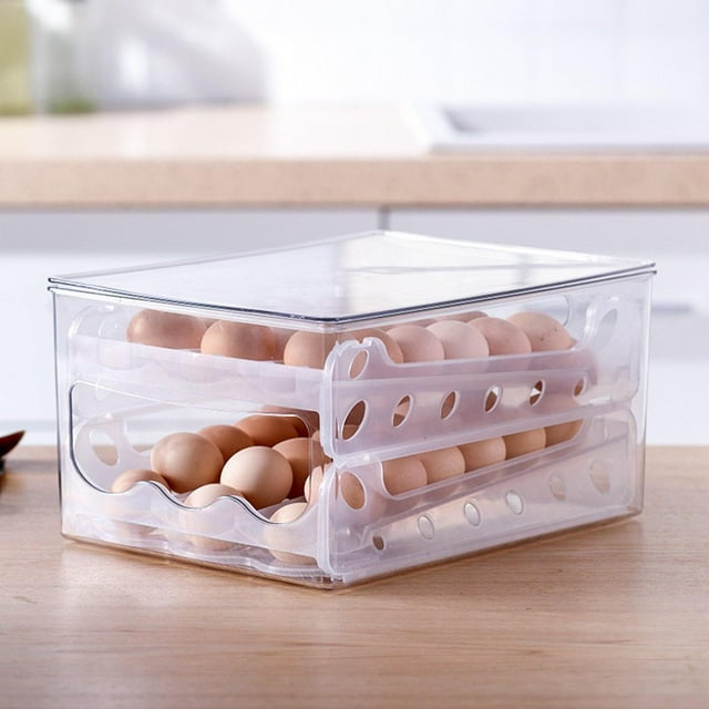 Organizador de huevos rodante automático, dispensador de huevos para nevera, contenedor de almacenamiento de huevos de gran capacidad de 2 capas para