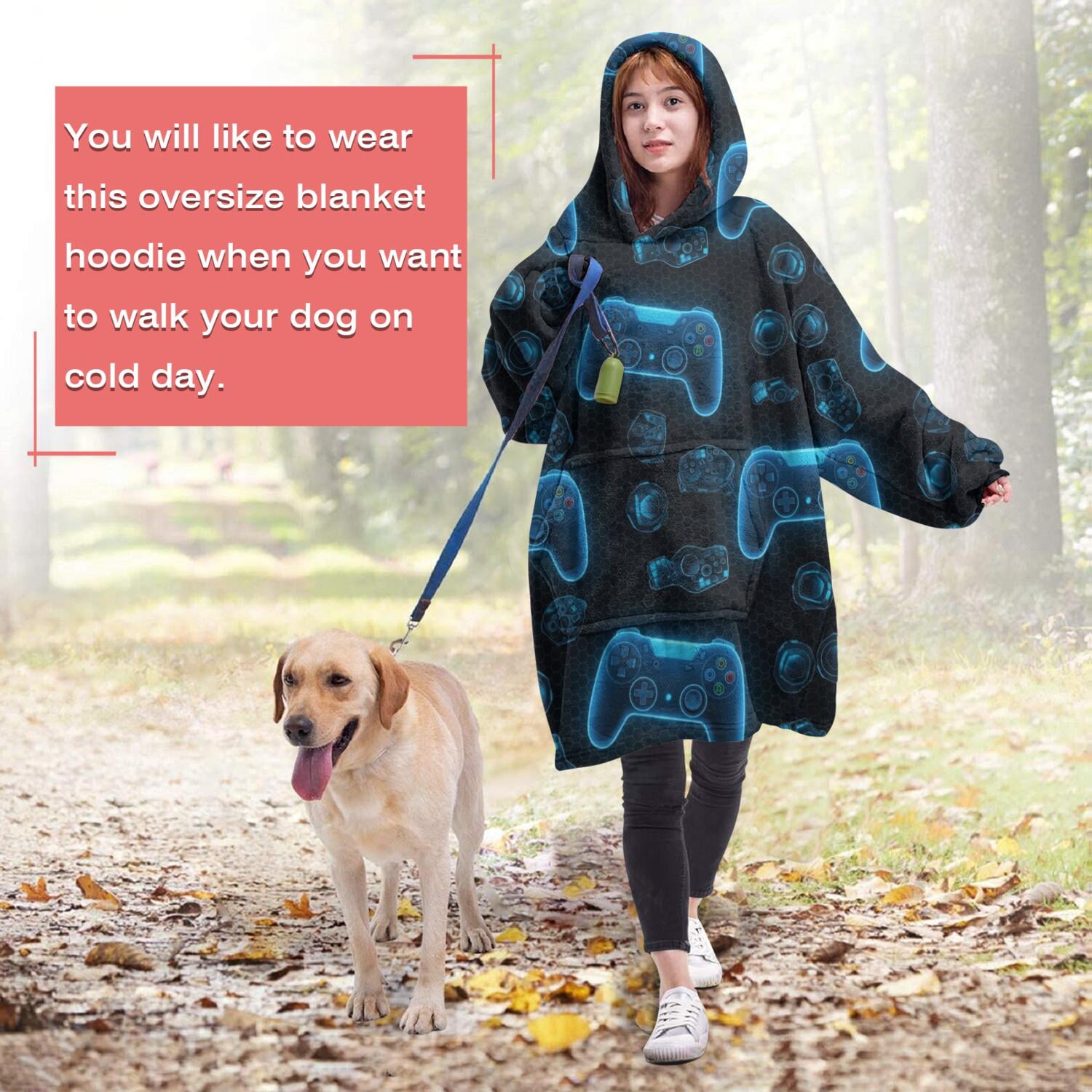 Wearable Oversized Blanket,Neon Controllers Games Icons Black Pattern Wearable Blanket Hoodie for Adults,Cozy Hooded Blankets with Super Pockets,Super Warm Fuzzy Pullover for Women & Men
